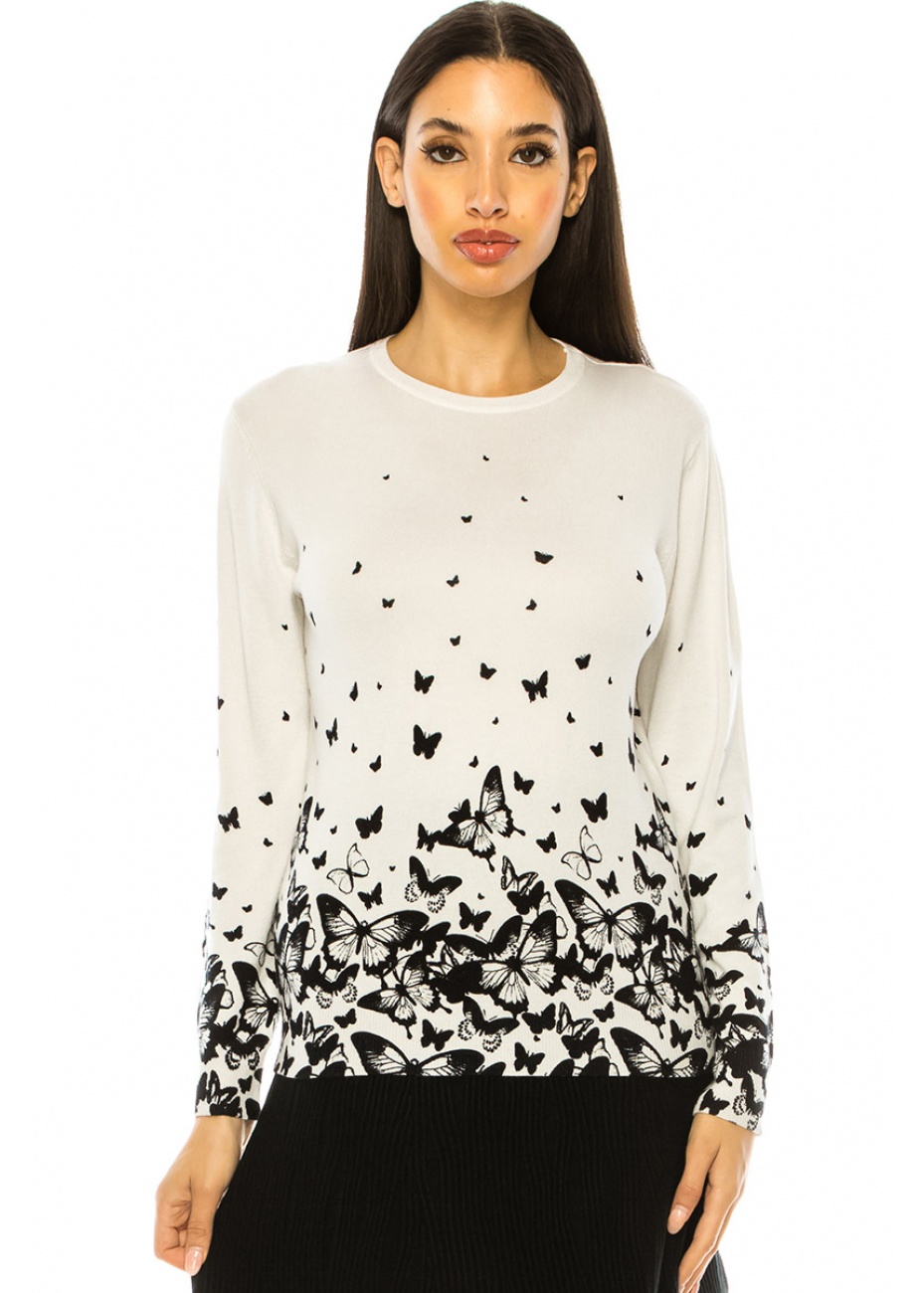 Butterfly Print Sweater in White